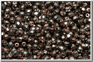 Bhm. Glasschliffperle, feuerpol., 3mm, black, op., heavy metal rose, 50 Stk.