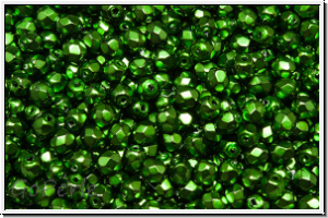 Bhm. Glasschliffperle, feuerpol., 3mm, black, op., heavy metal green, 50 Stk.