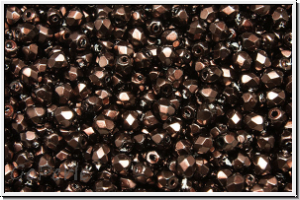 Bhm. Glasschliffperle, feuerpol., 3mm, black, op., heavy metal dk. siena, 50 Stk.