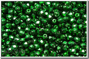 Bhm. Glasschliffperle, feuerpol., 3mm, black, op., heavy metal emerald, 50 Stk.