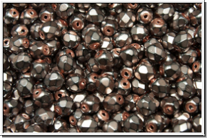 Bhm. Glasschliffperle, feuerpol., 4mm, black, op., heavy metal rose, 50 Stk.