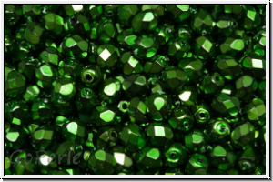 Bhm. Glasschliffperle, feuerpol., 4mm, black, op., heavy metal green, 50 Stk.