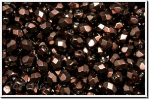 Bhm. Glasschliffperle, feuerpol., 4mm, black, op., heavy metal dk. siena, 50 Stk.