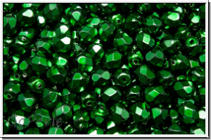 Bhm. Glasschliffperle, feuerpol., 4mm, black, op., heavy metal emerald, 50 Stk.