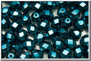 Bhm. Glasschliffperle, feuerpol., 6mm, black, op., heavy metal teal, 25 Stk.