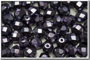 Bhm. Glasschliffperle, feuerpol., 6mm, black, op., heavy metal purple, 25 Stk.