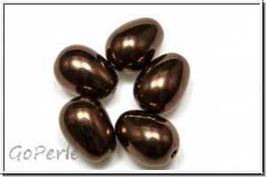 Bhm. Glasperle, Tropfen, lngs gebohrt, 11x8mm, bronze, dk., met., 5 Stk.