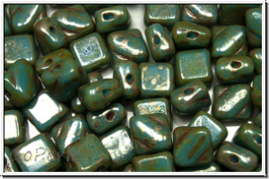 SILKY-Beads, 6x6mm, aqua, op., silver picasso, 25 Stk.