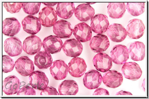 Bhm. Glasschliffperle, feuerpol., 8mm, crystal, trans., pink luster, 10 Stk.