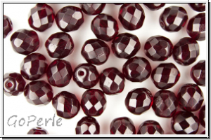 Bhm. Glasschliffperle, feuerpol., 8mm, garnet, trans., 10 Stk.