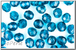 Bhm. Glasschliffperle, feuerpol., 8mm, blue zircon, trans., 10 Stk.