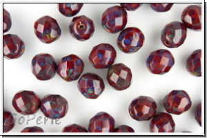 Bhm. Glasschliffperle, feuerpol., 8mm, red, opaque, piasso, 10 Stk.