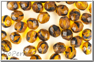 Bhm. Glasschliffperle, feuerpol., 8mm, topaz, trans., black striped,  10 Stk.