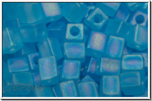 SB-04-0148fr, MIYUKI Squares, 4mm, aqua, trans., matte, AB, 15g