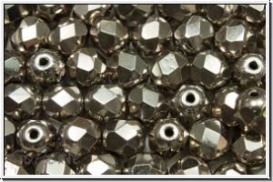 Bhm. Glasschliffperle, feuerpol., 6mm, black, op., full argentic, 25 Stk.