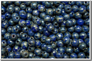 bhm. Glasperle, rund, 3mm, blue, op., silver picasso, 50 Stk.