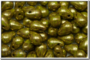 Drop Beads, 4x6mm, olivine, dk., op., lila marbled, 20 Stk.