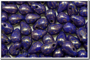 Drop Beads, 4x6mm, blue, med., op., lila marbled, 20 Stk.