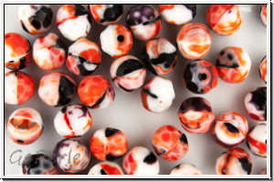 Bhm. Glasschliffperle, feuerpol., 8mm, white/red/black mixed, op., 10 Stk.