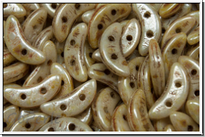 Crescent-Beads, 10x5x2,3mm, white, alabaster, honey picasso, 25 Stk.