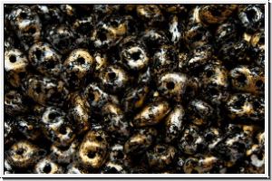 SD-23980-45704, SuperDuo Beads, black, op., gold, tweedy, 10g