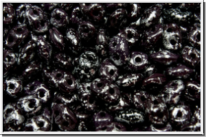 SD-23980-45702, SuperDuo Beads, black, op., silver, tweedy, 10g