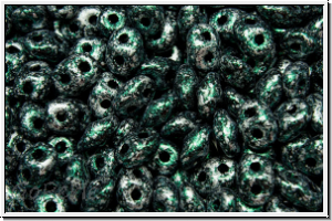 SD-23980-45707, SuperDuo Beads, black, op., green, tweedy, 10g