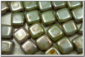 TILE-Beads, 6x6mm, white, alabaster, green glaze, 25 Stk.