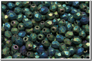 Bhm. Glasschliffperle, feuerpol., 3mm, green, met., matte, iris., 50 Stk.