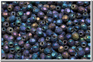 Bhm. Glasschliffperle, feuerpol., 2mm, blue, met., matte, iris., 50 Stk.