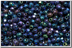 Bhm. Glasschliffperle, feuerpol., 2mm, blue, met., iris., 50 Stk.