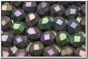 Bhm. Glasschliffperle, feuerpol., 6mm, purple, met., matte, iris., 25 Stk.