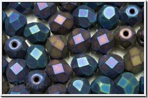 Bhm. Glasschliffperle, feuerpol., 6mm, blue, met., matte, iris., 25 Stk.