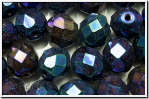 Bhm. Glasschliffperle, feuerpol., 8mm, blue, met., iris., 10 Stk.