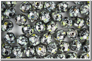 Bhm. Glasschliffperle, feuerpol., 8mm, black, op., picasso, 10 Stk.