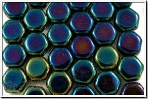 2-Loch-Honeycomb-Beads, 6mm, blue, met., iris., 30 Stk.