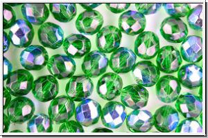 Bhm. Glasschliffperle, feuerpol., 8mm, green, kelly, trans., AB, 10 Stk.