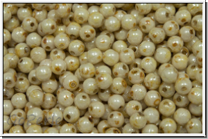 bhm. Glasperle, rund, 3mm, white, alabaster, honey picasso, 50 Stk.