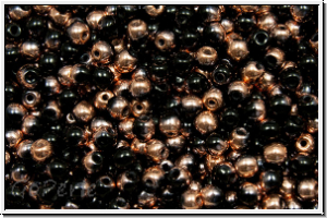 bhm. Glasperle, rund, 3mm, black, op., half capri gold, 50 Stk.