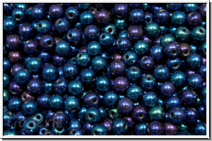 bhm. Glasperle, rund, 3mm, blue, met., iris., 50 Stk.