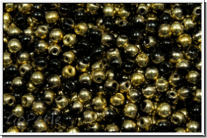 bhm. Glasperle, rund, 3mm, black, op., half brass, 50 Stk.