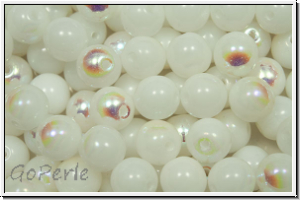 bhm. Glasperle, rund, 6mm, white, alabaster, AB, 25 Stk.