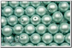 bhm. Glasperle, rund, 6mm, white, alabaster, lt. blue pearl, matte, 25 Stk.