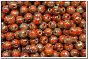 bhm. Glasperle, rund, 4mm, orange, op., silver picasso, 50 Stk.