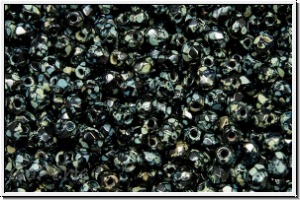 Bhm. Glasschliffperle, feuerpol., 3mm, black, op., silver picasso, 50 Stk.