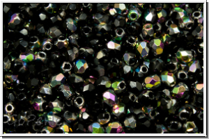 Bhm. Glasschliffperle, feuerpol., 3mm, black, op., half vitrail, 50 Stk.