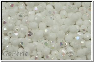 Bhm. Glasschliffperle, feuerpol., 3mm, white, op., AB, 50 Stk.