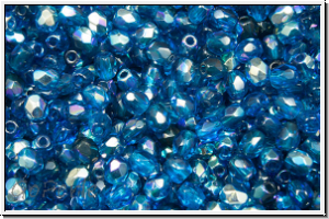 Bhm. Glasschliffperle, feuerpol., 3mm, capri blue, trans., AB, 50 Stk.