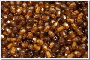 Bhm. Glasschliffperle, feuerpol., 3mm, topaz, dkst., trans., 50 Stk.