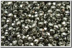 Bhm. Glasschliffperle, feuerpol., 3mm, black, op., full chrome, 50 Stk.